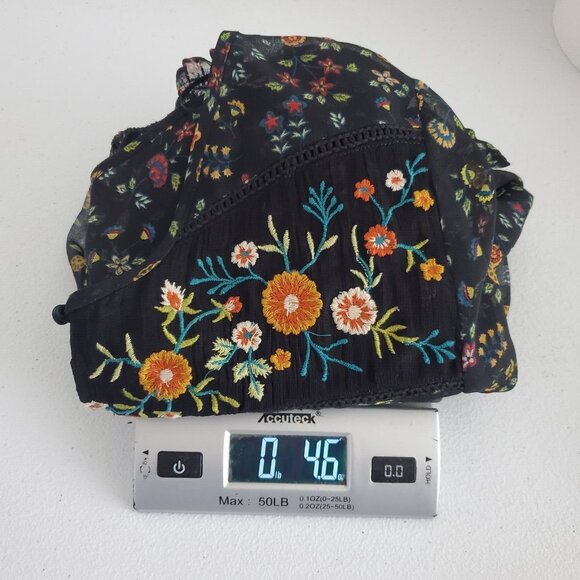 Peacocks Womens Black Floral Embroidered Blouse Size 16 US L Sheer Smocked Waist - Picture 10 of 10